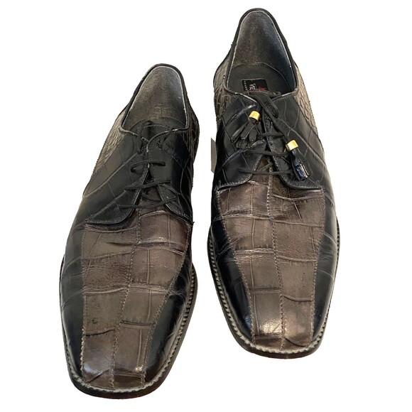 Vtg VITTORIO PONTI Dress Shoes Men's 14 Croc Leather Loafers Patchwork Black - Picture 3 of 10
